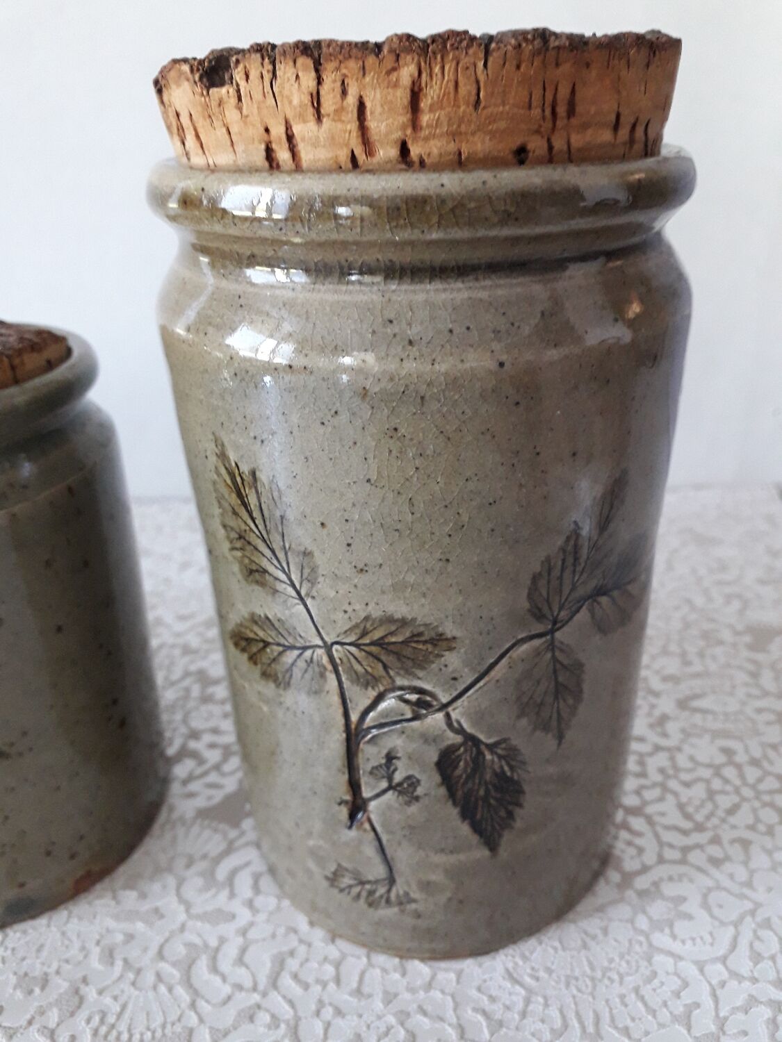 Set of 3 enameled stoneware pots with herbarium motifs Le Rivet