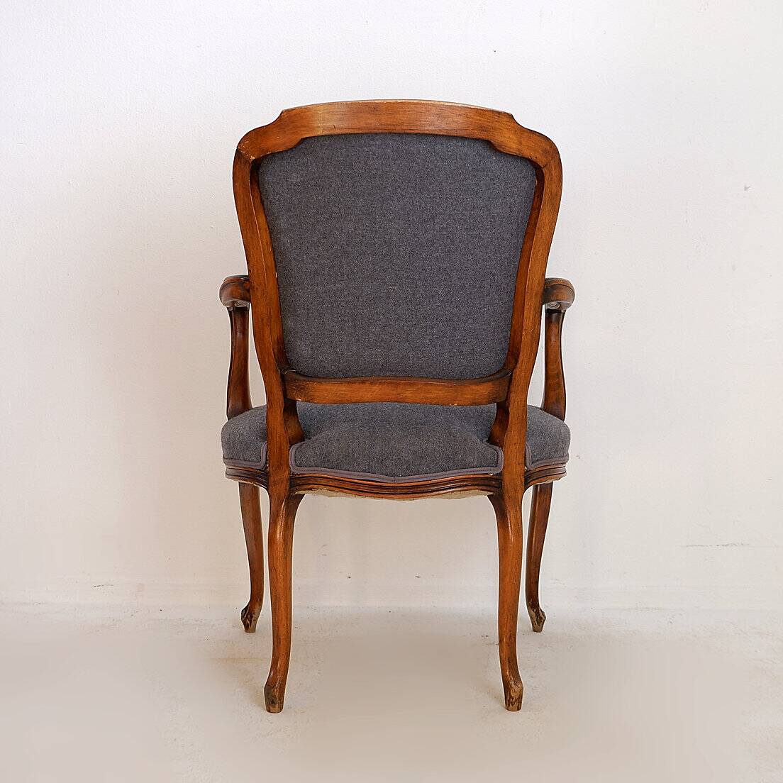 Louis XV style armchair - mouse gray felt fabric