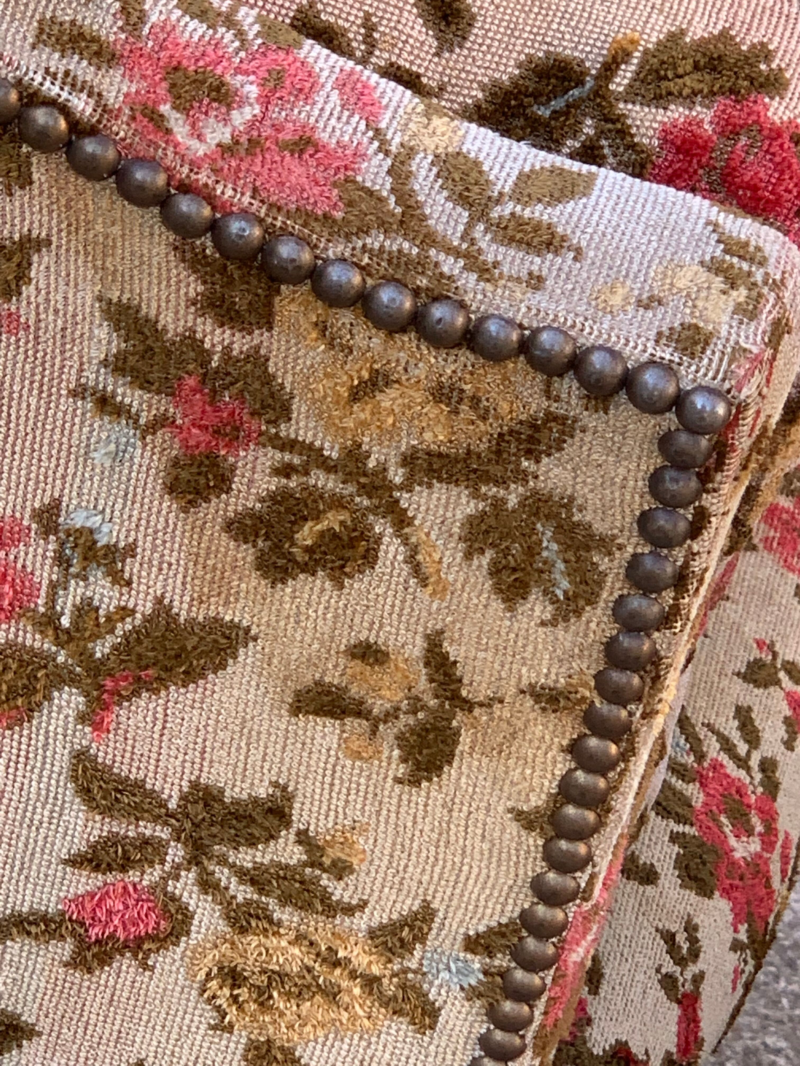 Antique Louis XV style shepherdess armchair in floral flocked fabric