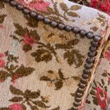 Antique Louis XV style shepherdess armchair in floral flocked fabric