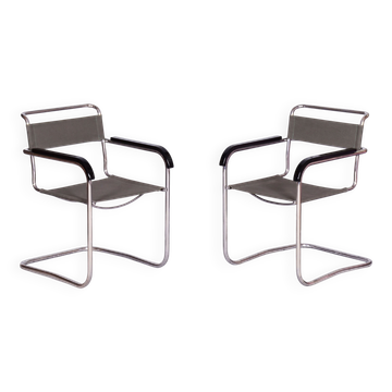 Restored Bauhaus Armchairs in Iron-Garn Fabric by M. Breuer, Czechia, 1930s, Set of 2