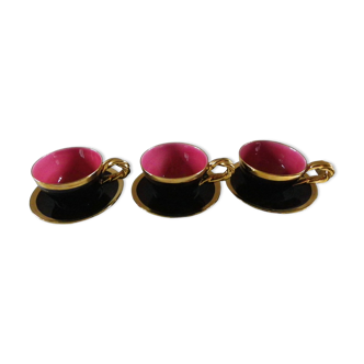 set of 3 cups and ceramic saucers by Vallauris MONICA CERAM D 10.5 cm TBE