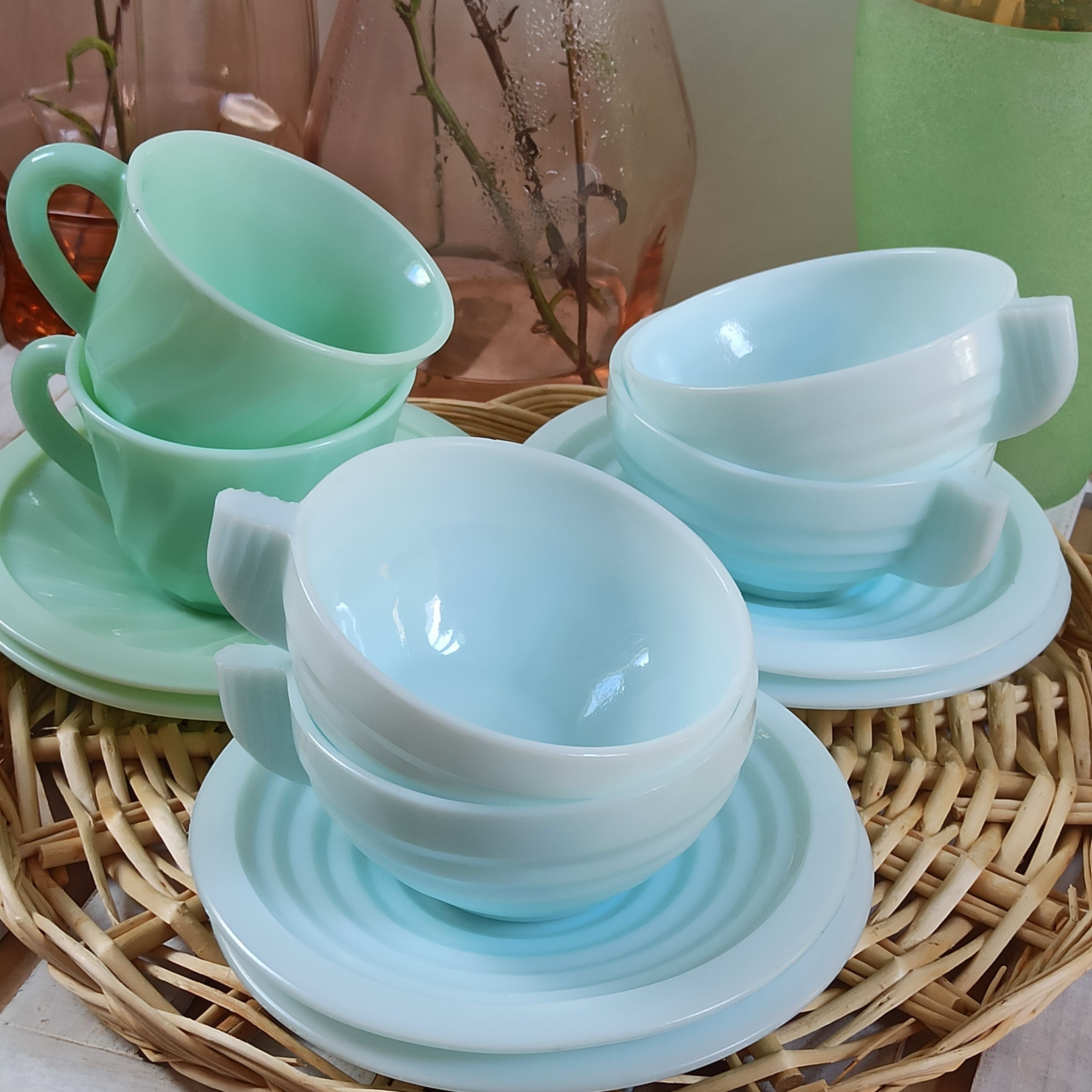 Art Deco blue opaline cups