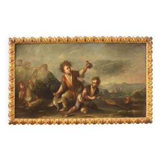 Italian painting landscape with children from the 18th century