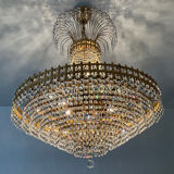 Brass chandelier and crystal tassel waterfall