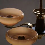 Art Deco chandelier with 4 arms in glass and brass, Sweden, 1940s