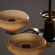 Art Deco chandelier with 4 arms in glass and brass, Sweden, 1940s
