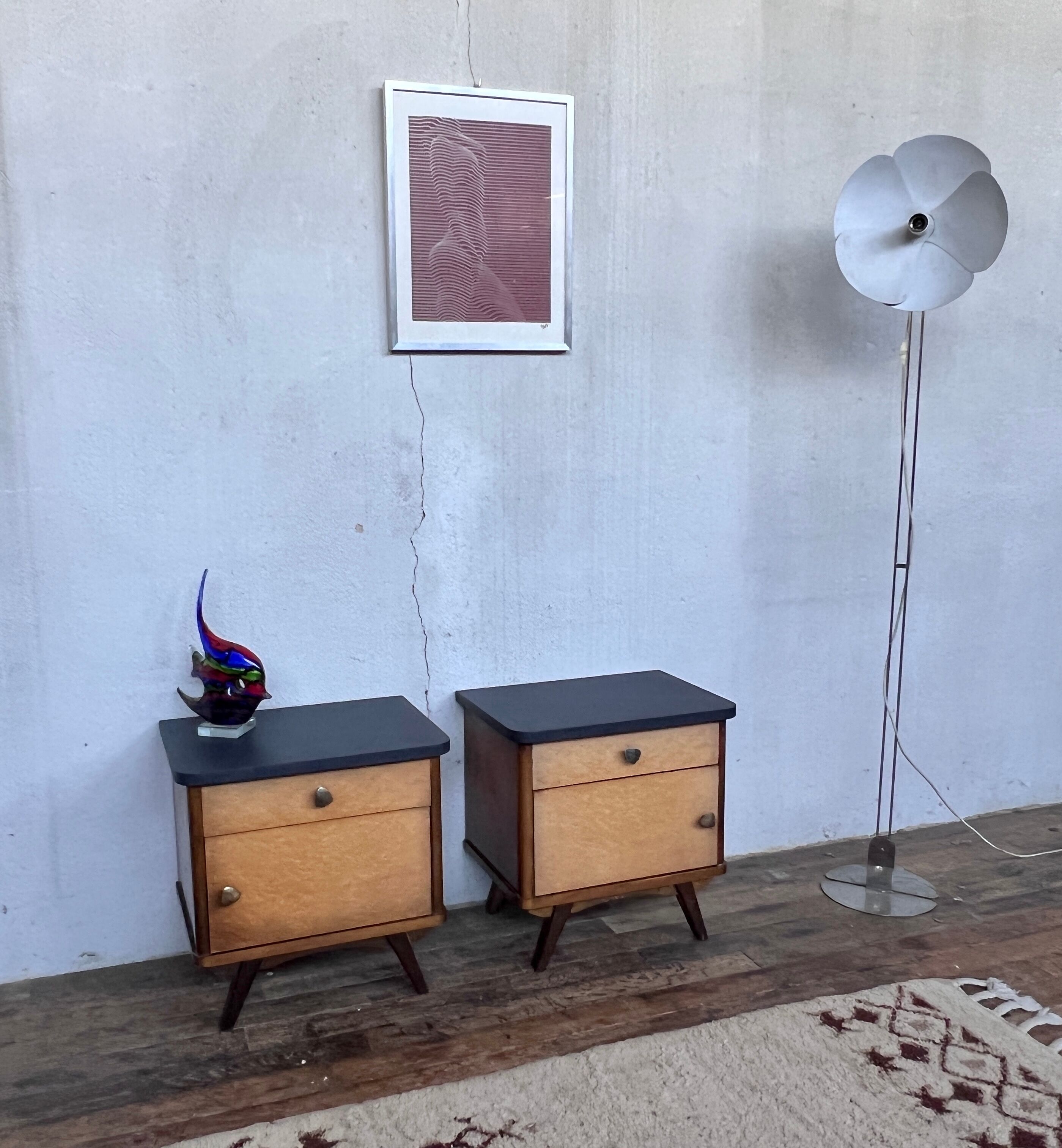 Pair of Bedside Table Bedside Table Vintage Compass Feet