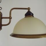 French Mid Century Bronze Effect Metal Double Billiard Light Glass Shades