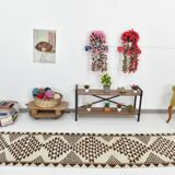 3x10 Brown Cream Kilim Runner Rug 82x320Cm