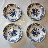 lot of 4 old hollow porcelain plates Oxford blue décor - patterns: fruits and flowers