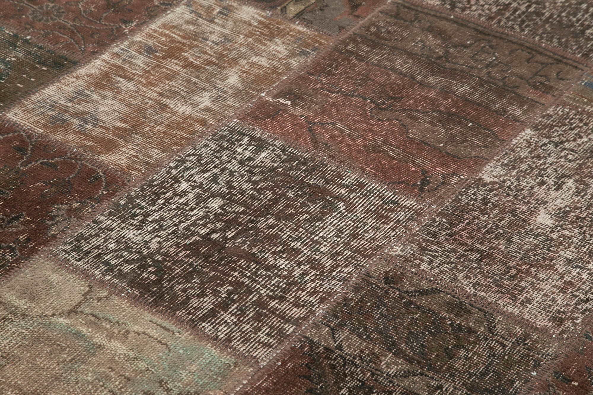 Tapis turc vintage noué à la main 204 cm x 299 cm tapis patchwork marron
