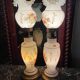 Paire de lampes en opaline blanche à décor floral