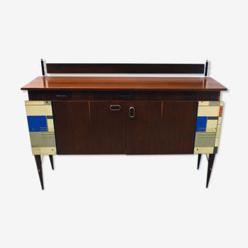 Mid-century decorated sideboard with internal lighting by Società Italiana Compensati Curvati