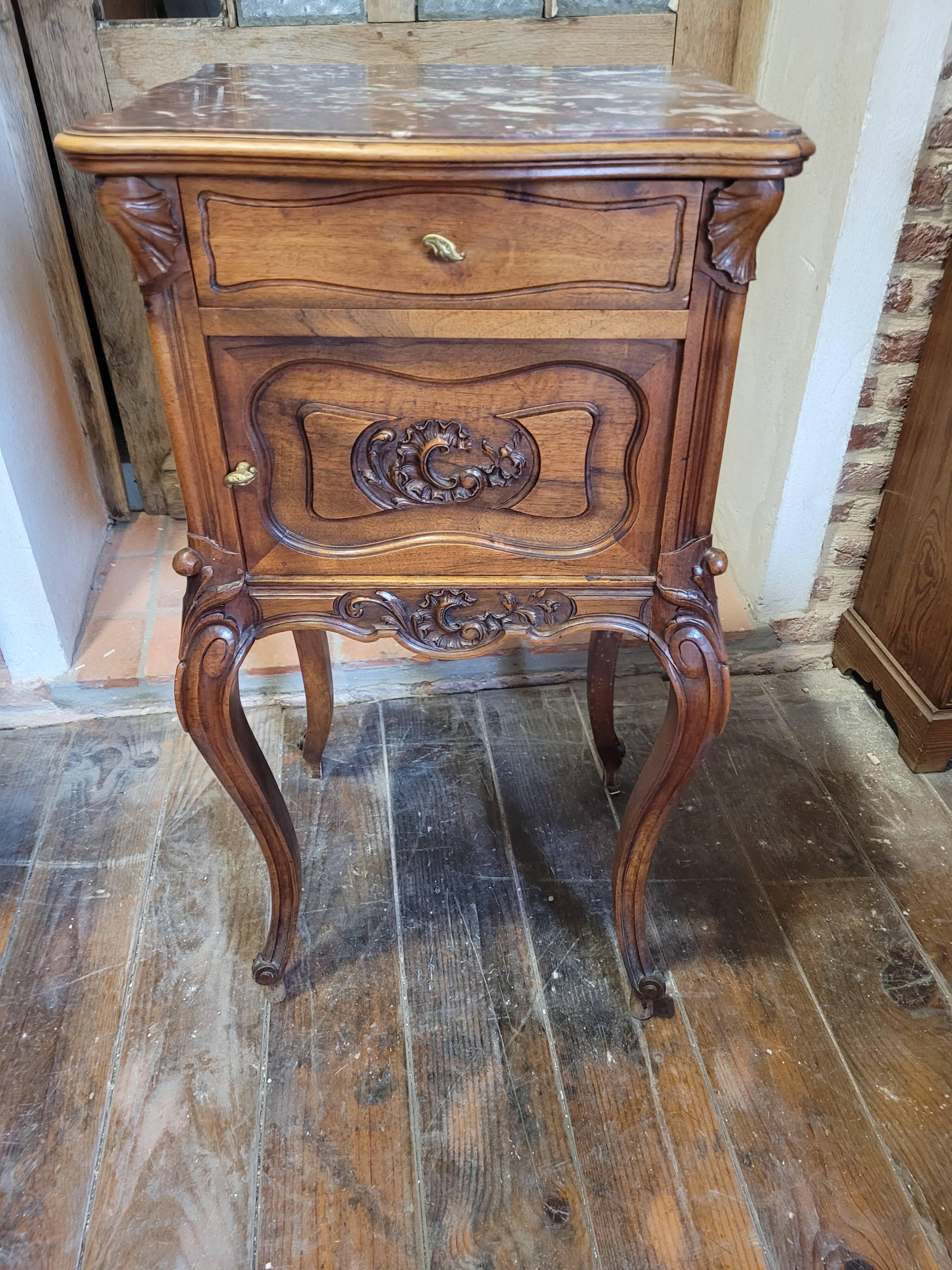 Louis XV bedside table in solid walnut
