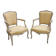 Pair of Cabriolet Armchairs in Louis XV Style - Patinated Wood and Yellow Fabric