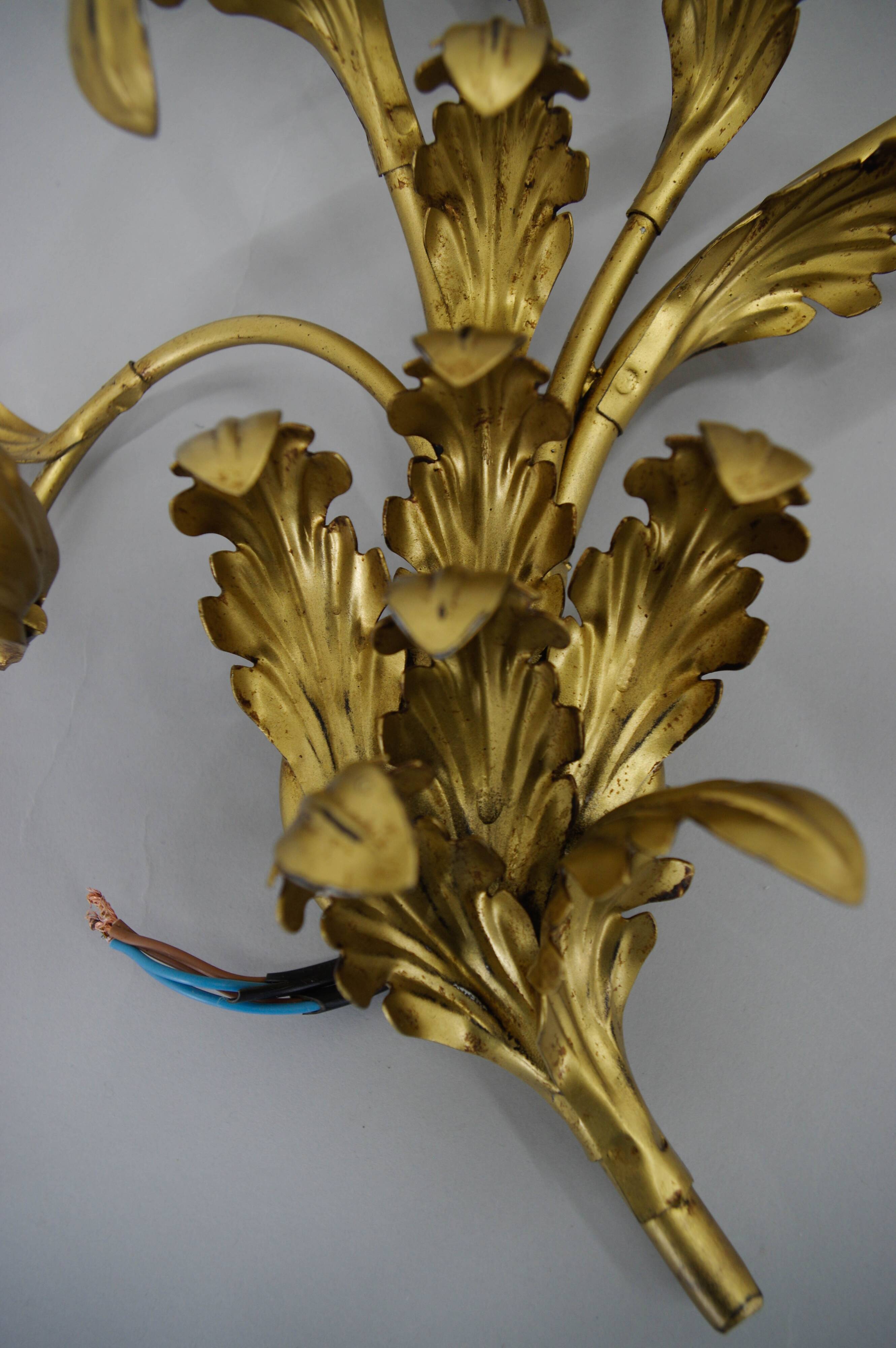 Set of Two Gilt Wall Lamps, Italy, 1960s