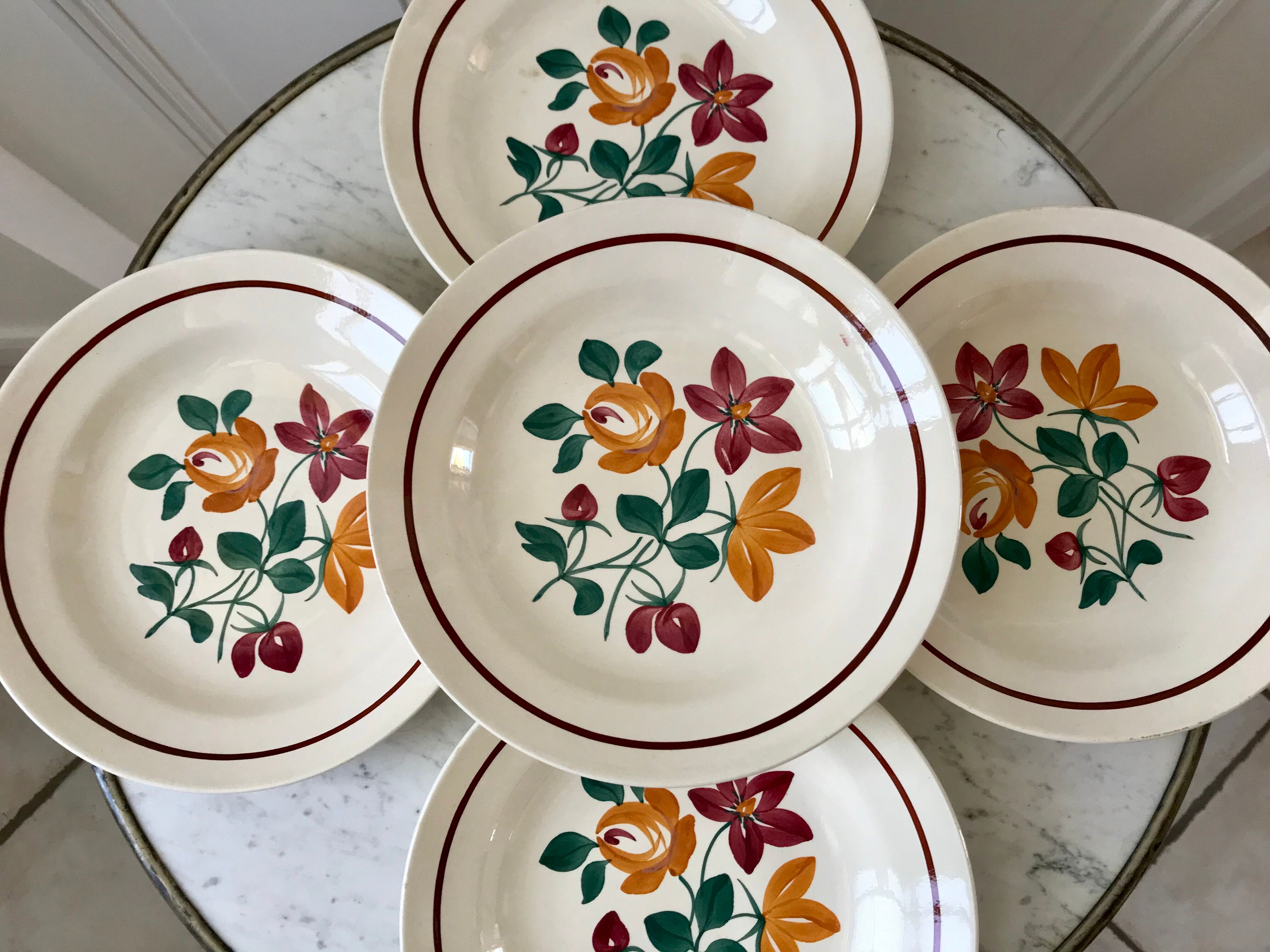 Set of 5 hollow plates Terre de Fer Longchamp early twentieth century
