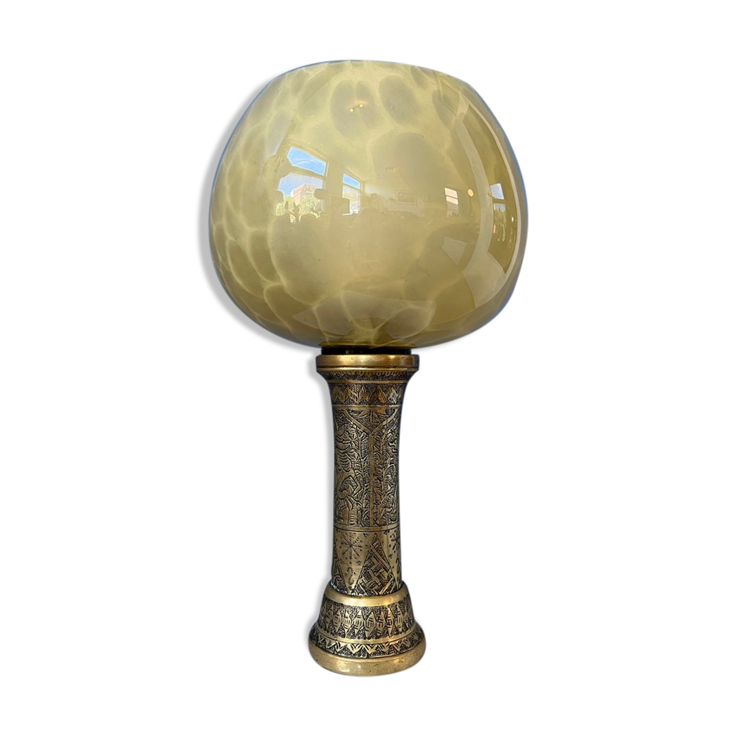 Antique art deco glass lamp with bronze base