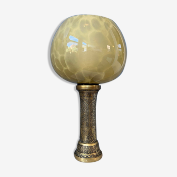 Lampe art déco antique en verre avec socle en bronze