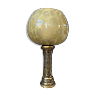 Lampe art déco antique en verre avec socle en bronze