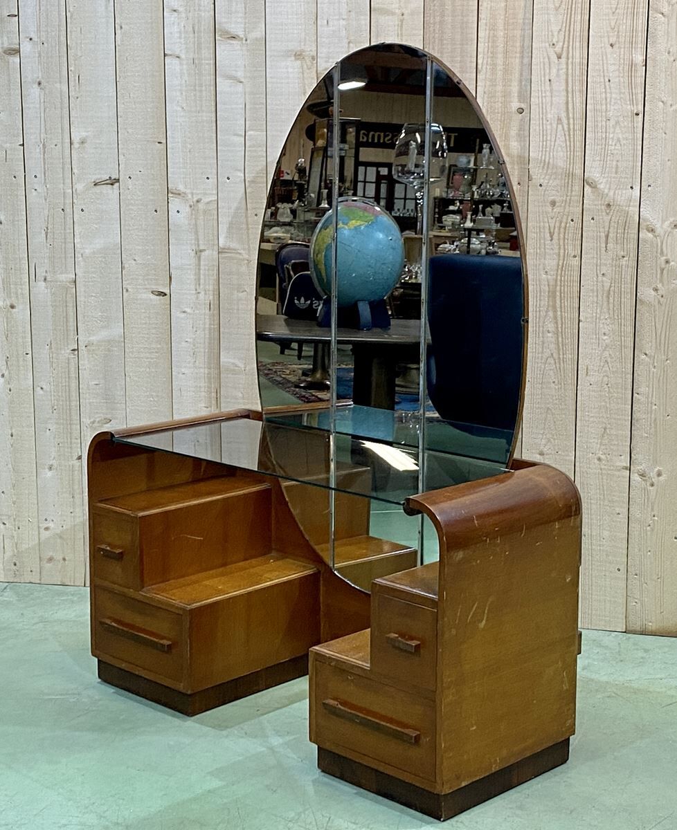 English art deco hairdresser in oak and walnut