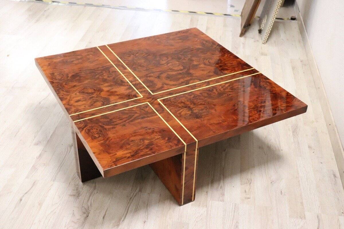 Square Coffee Table In Walnut Burl, 1970s