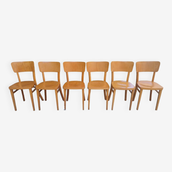 Lot de 6 chaises de bistrot Thonet, Tchekoslovaquie, vintage.