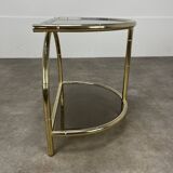 Table d'appoint bambou Hollywood Regency, dorée et verre fumé, 70's