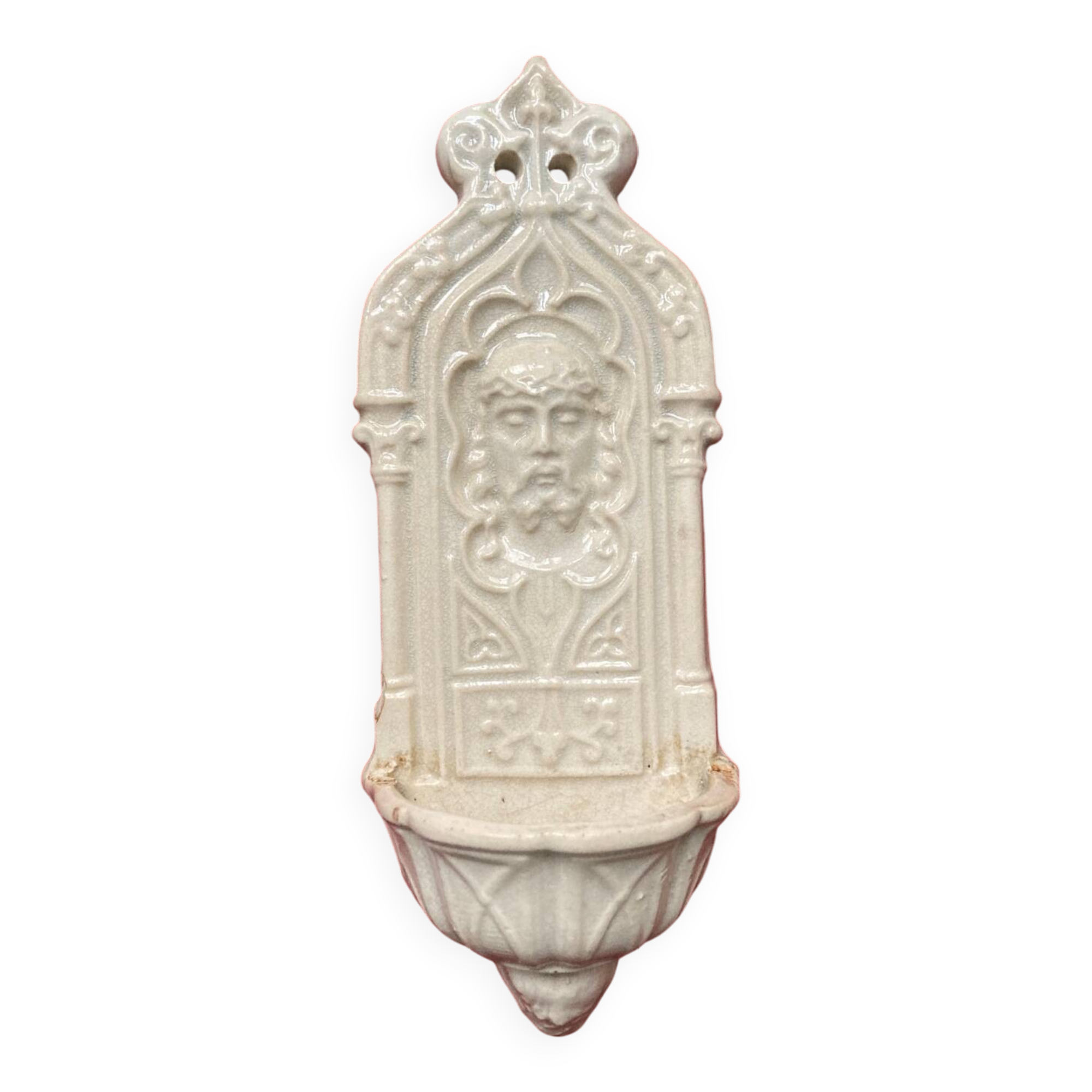 Digoin Sarreguemines earthenware holy water font