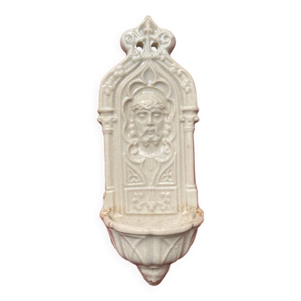 Digoin Sarreguemines earthenware holy water font