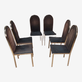 Set of 6 gilded brass chairs from the 1950s