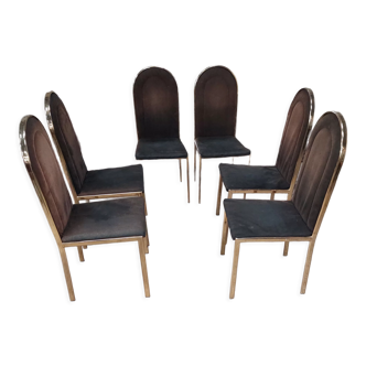 Set of 6 gilded brass chairs from the 1950s