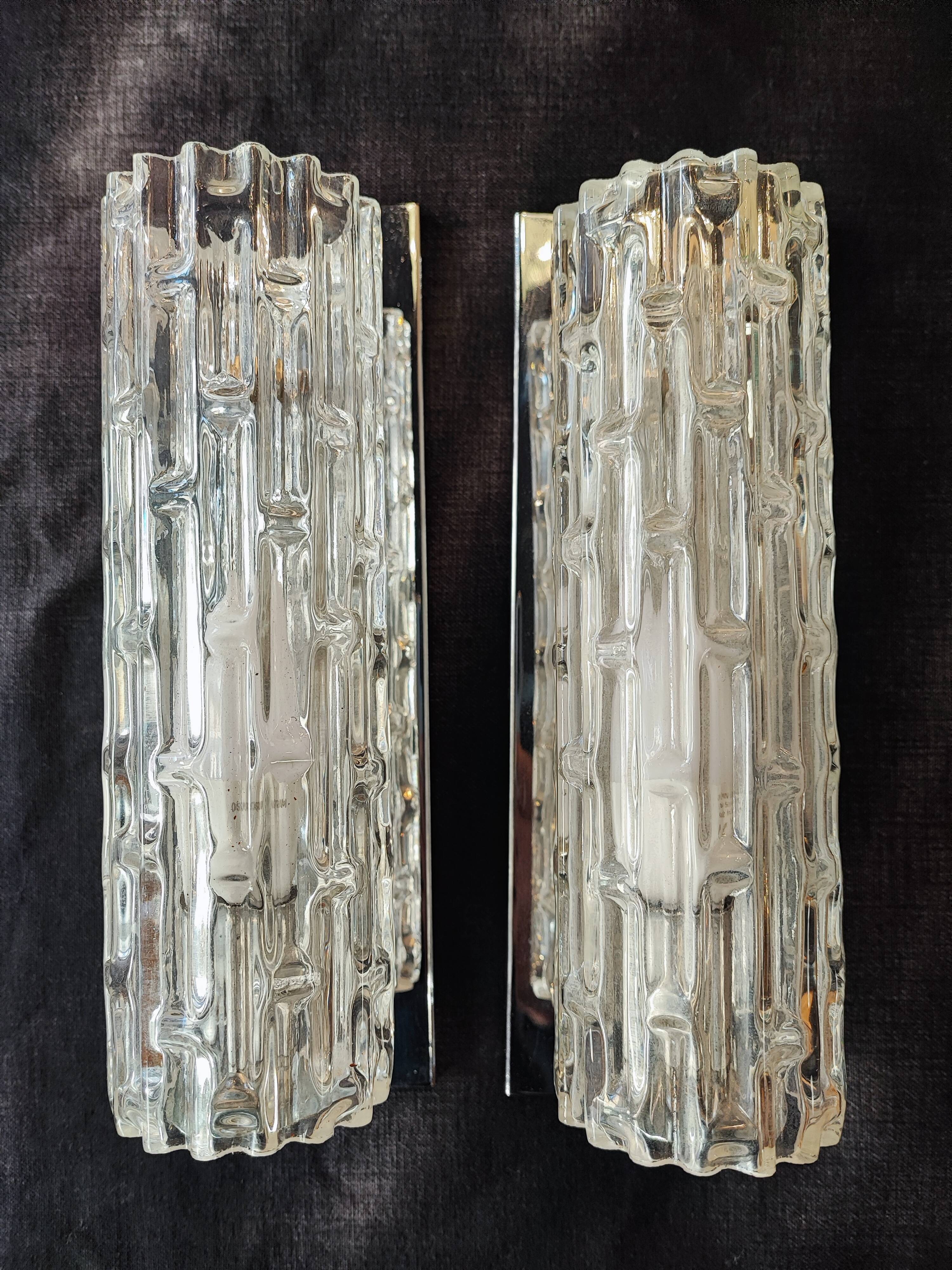 Pair of murano wall lamps, Toni Zuccheri for Venini, Tronchi, 25 cm