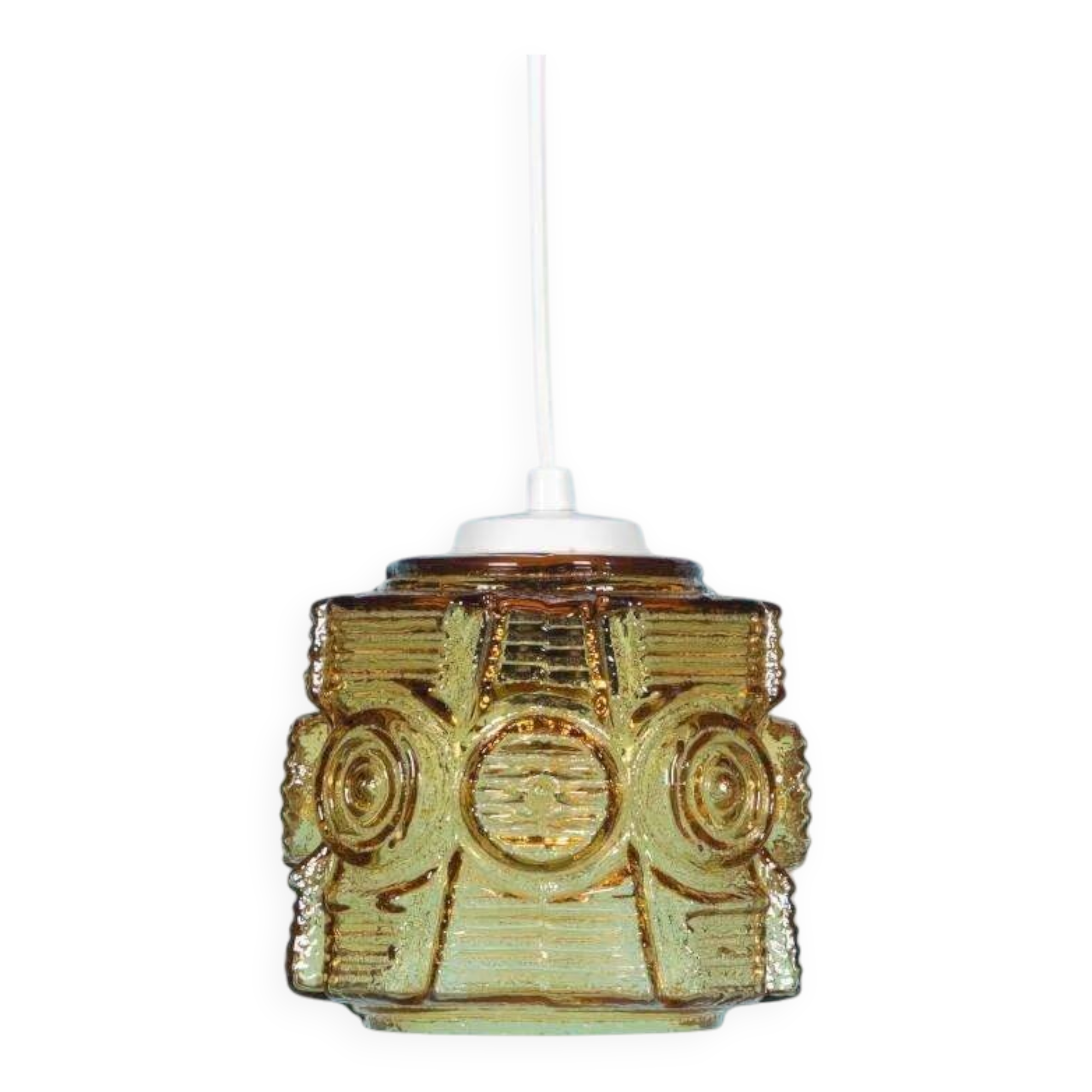 Vintage glass pendant light Vitrika, mid-century amber pendant.