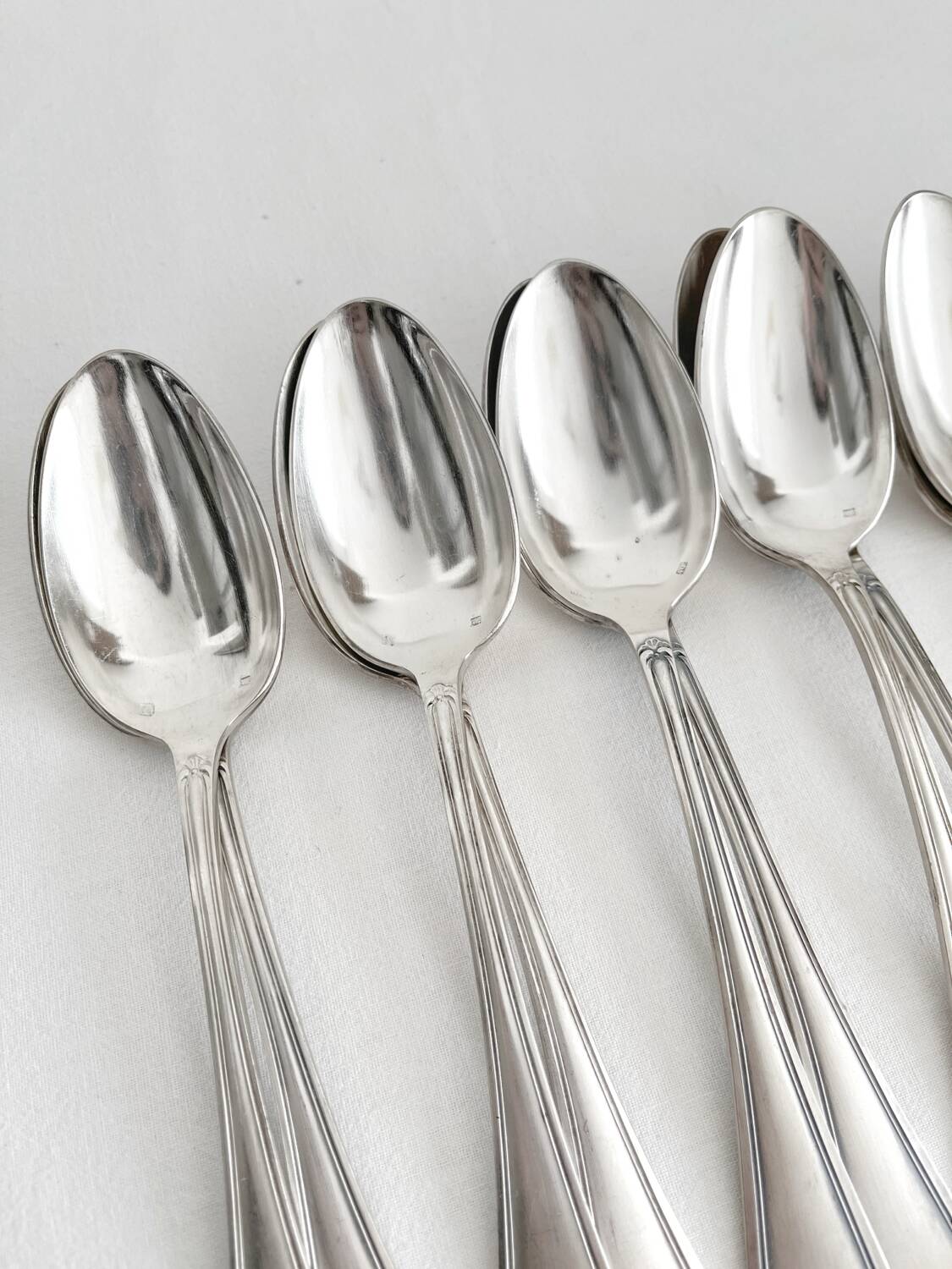 12 antique silver plated shell soup spoons