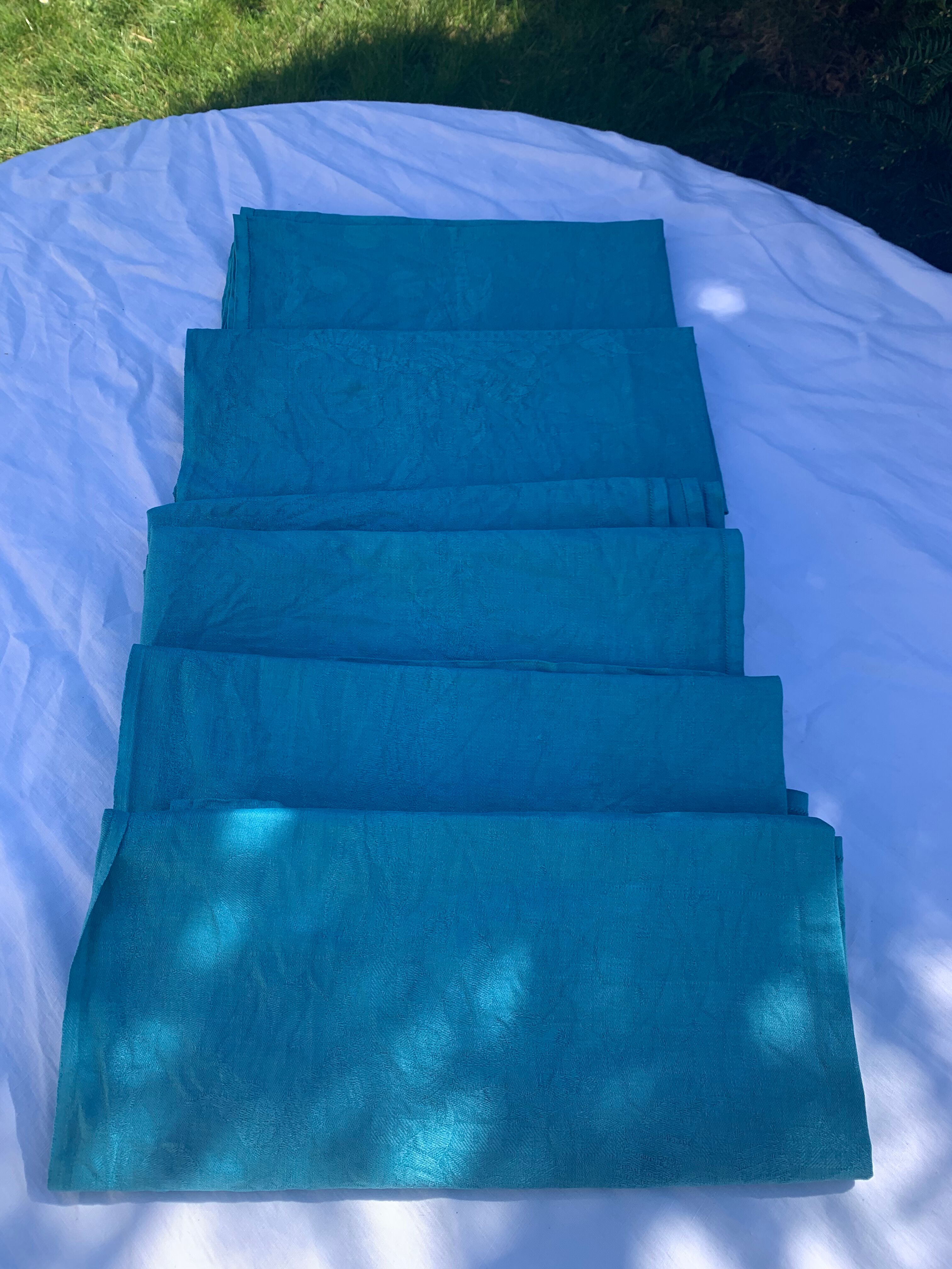 6 serviettes en coton damassées teintées bleues émeraude