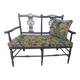 Pretty painted and upholstered bench in green and blue.