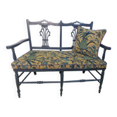 Pretty painted and upholstered bench in green and blue.