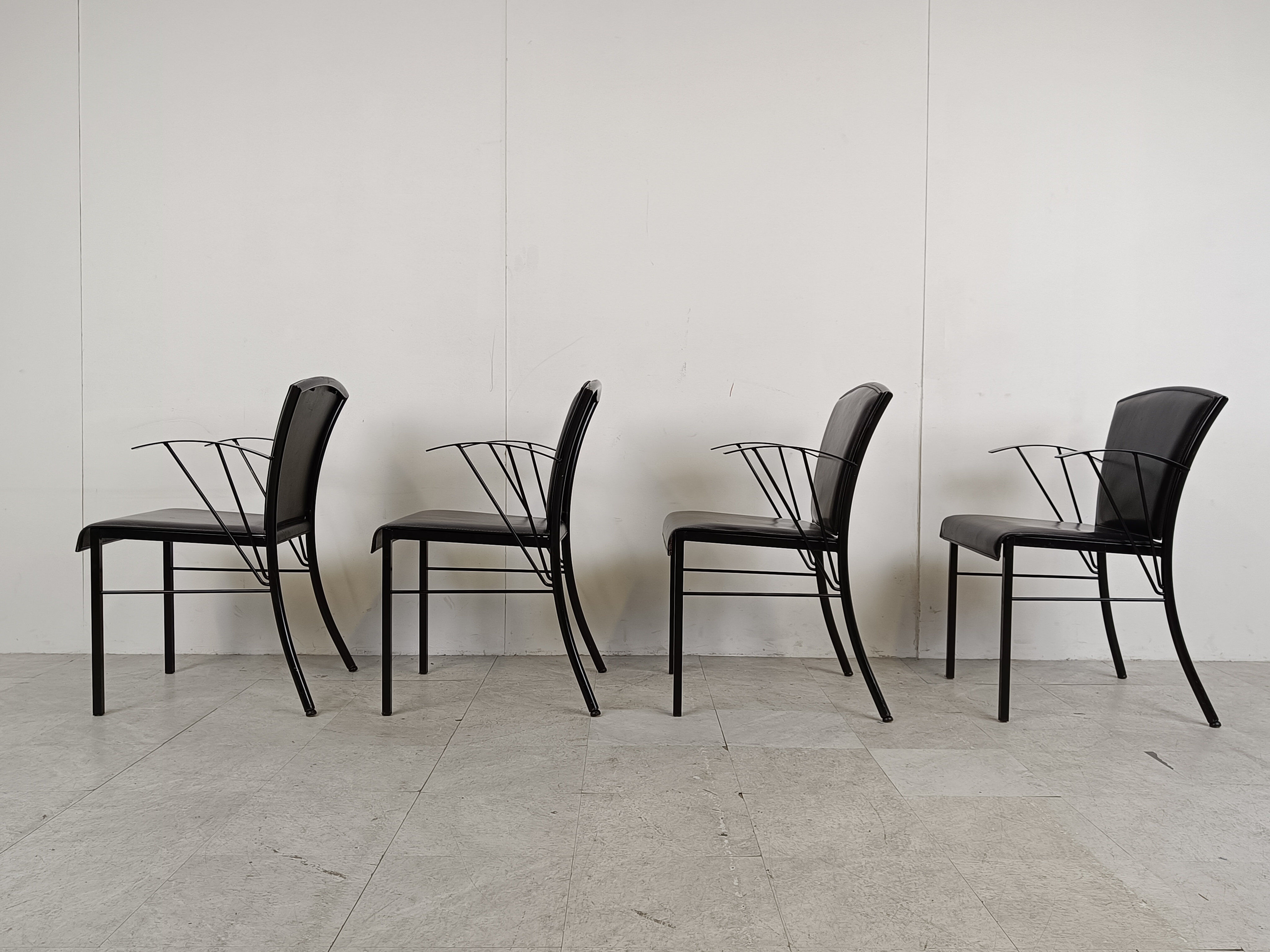 Vintage black leather dining chairs by Arrben, 1980s
