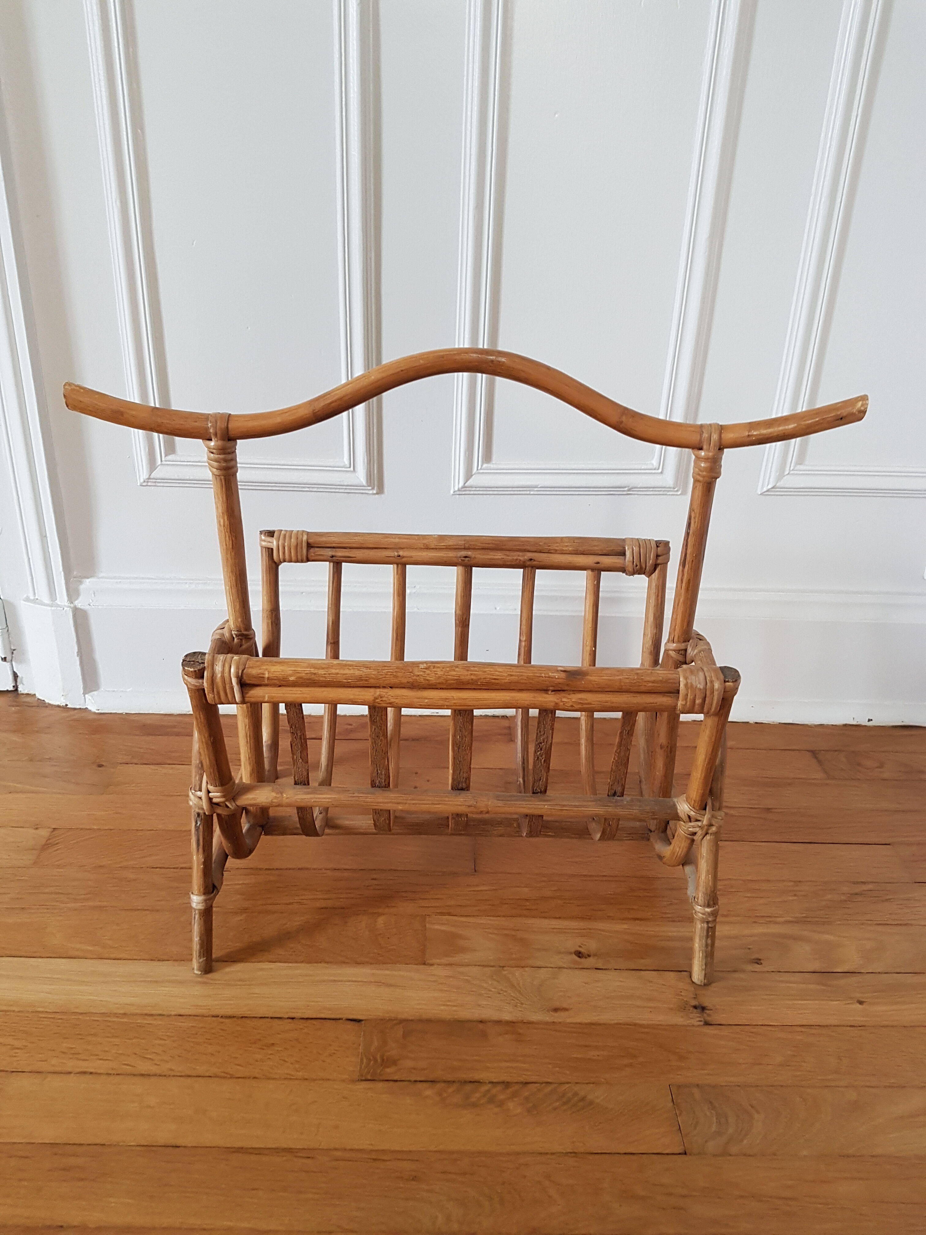 Vintage rattan magazine holder