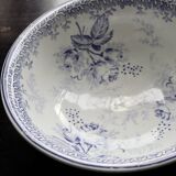 Old basin in white and purple earthenware - Floral decoration