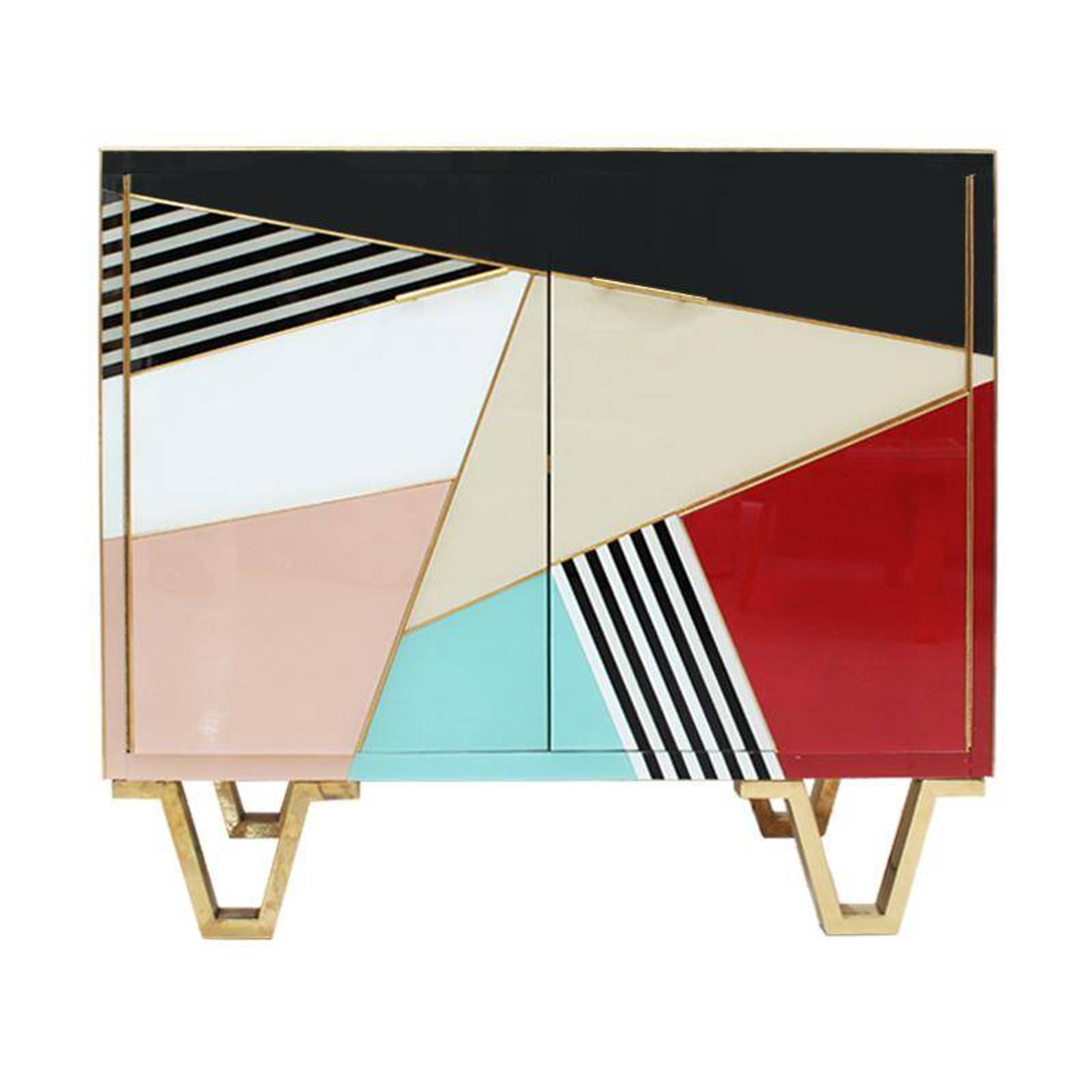 Mid Modern Italian Colored Glass Sideboards with Solid Wood Structure and Brass
