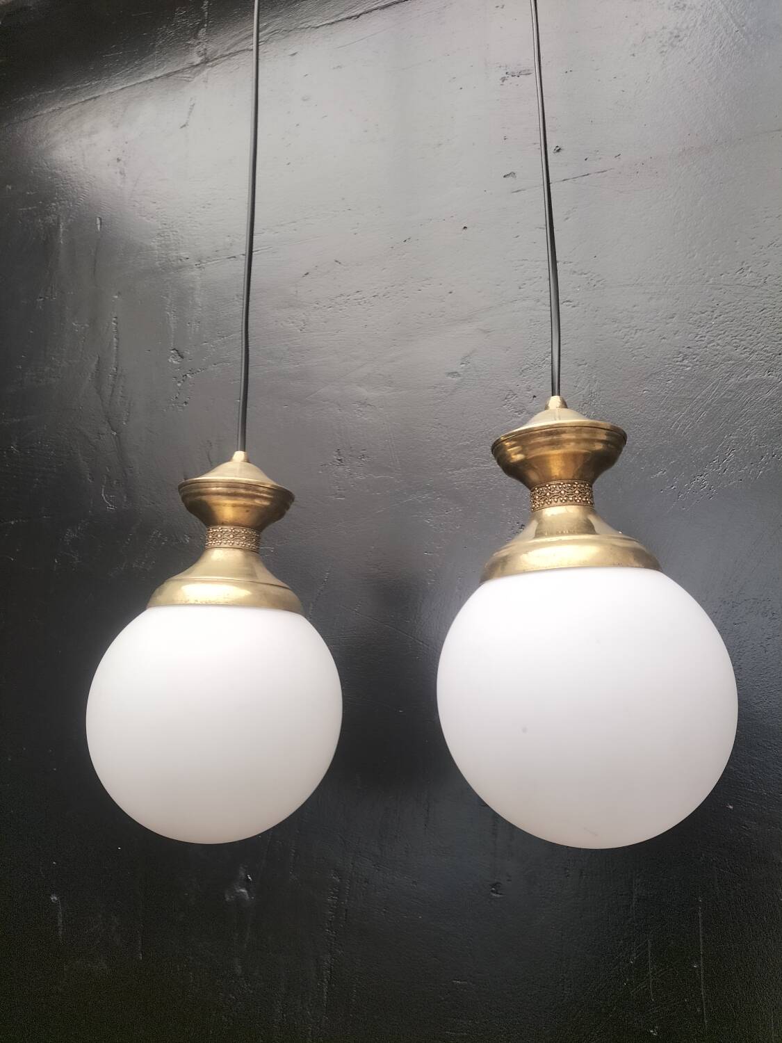 Brass and glass pendant lights