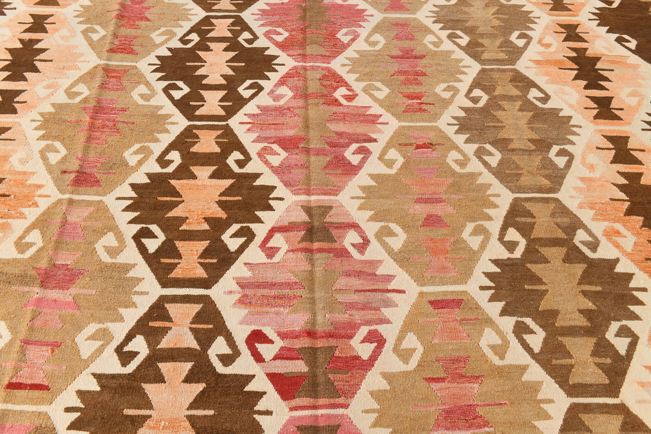 Grand tapis kilim turc vintage, décor bohème multicolore, 289x381 cm