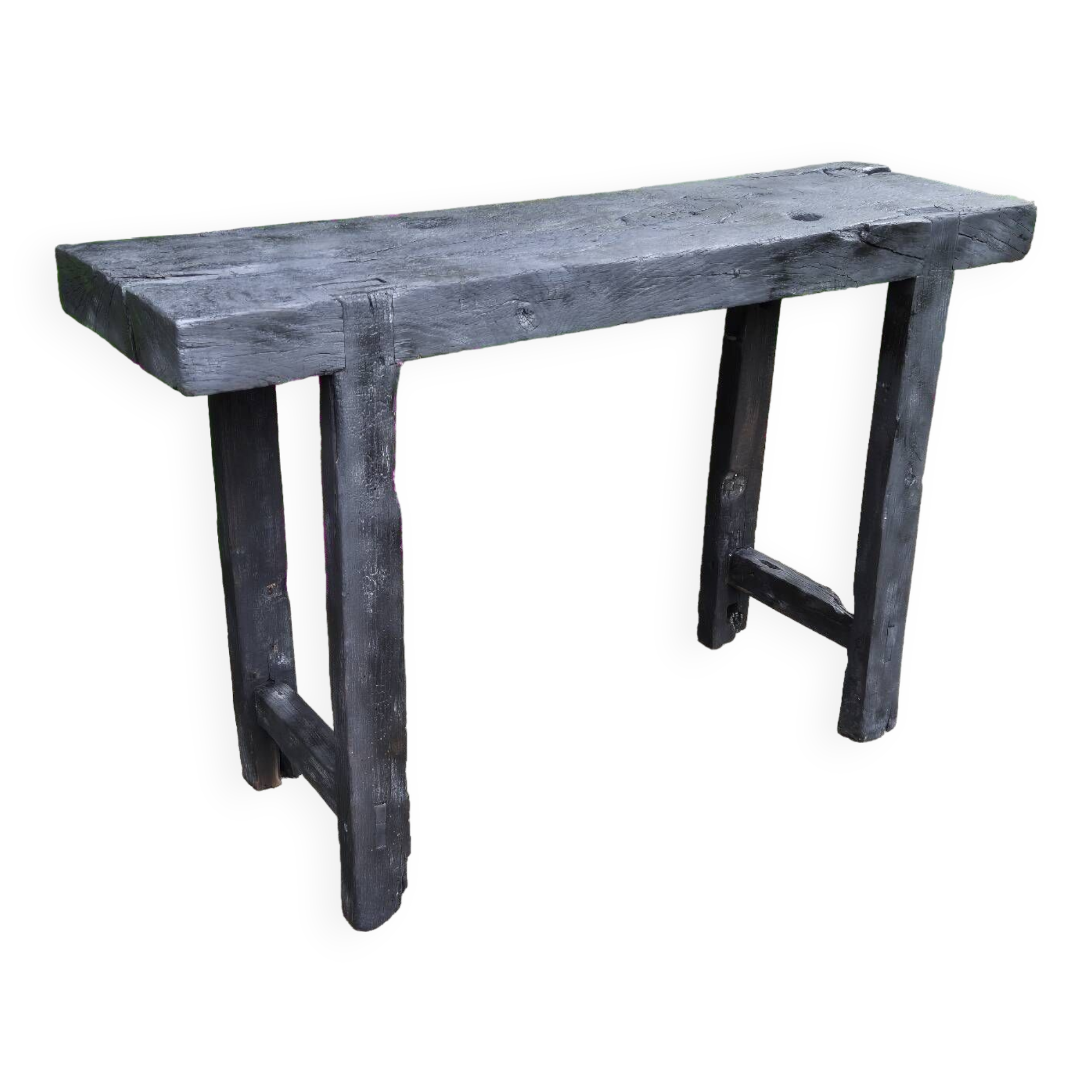 Shou sugi ban burnt wood console workbench