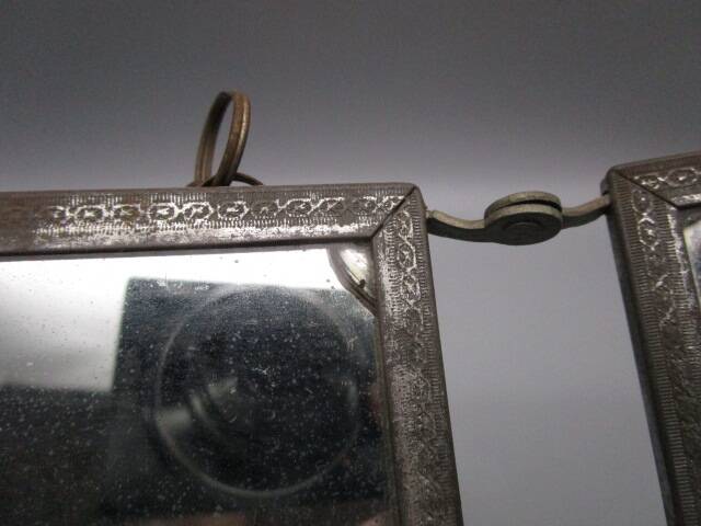 Small antique triptych barber mirror