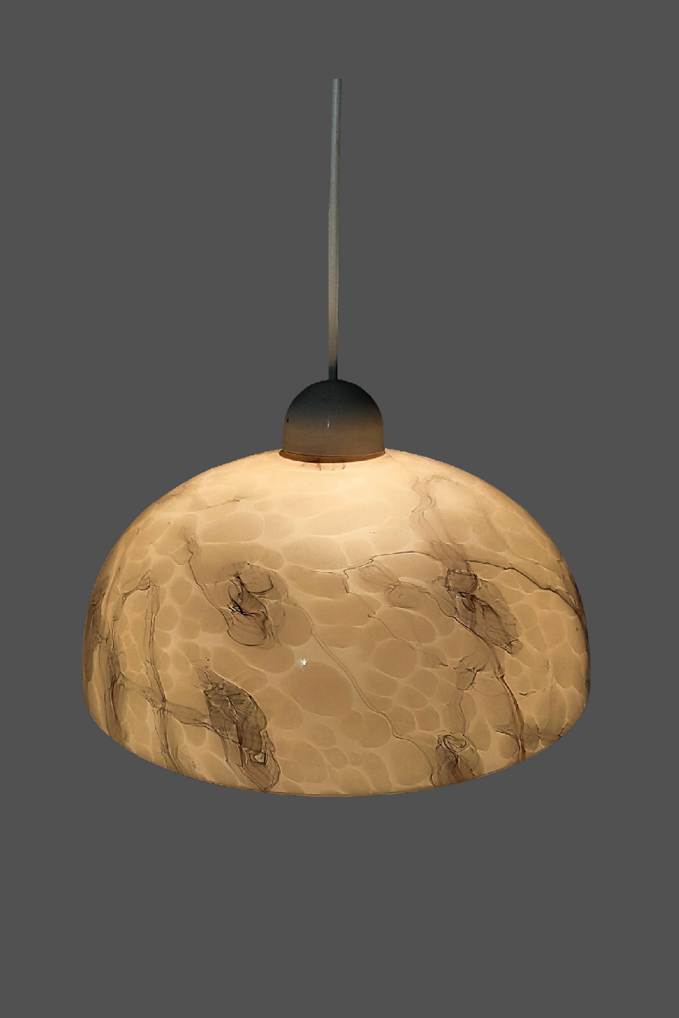 Art Deco pendant light in beige and vintage brown marble effect opaline glass