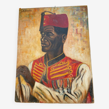 Portrait tirailleur senegalais peinture huile signee g.m debaille