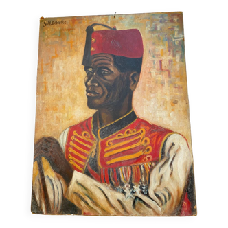 Portrait senegalese tirailleur oil painting signed gm debaille